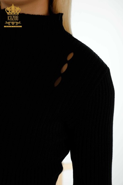 Женский трикотажный свитер оптом - Отверстие подробно - Черный - 30395 | КАZEE - Thumbnail