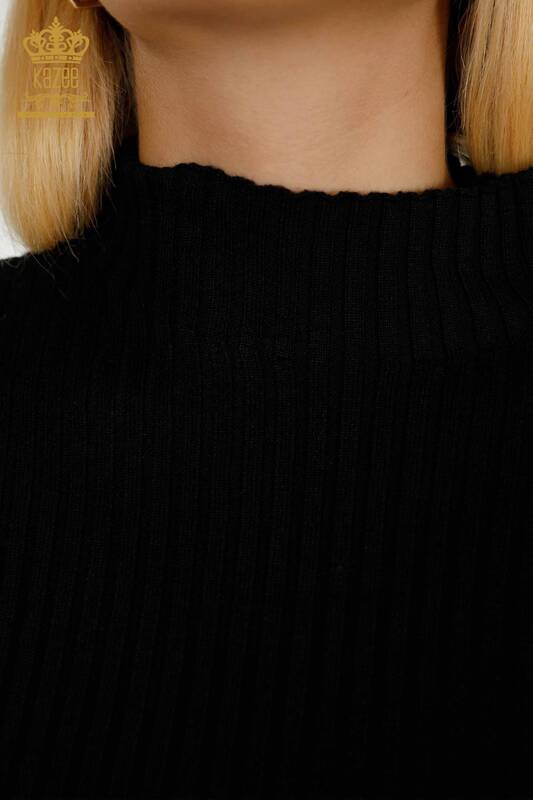 Женский трикотажный свитер оптом - Отверстие подробно - Черный - 30395 | КАZEE