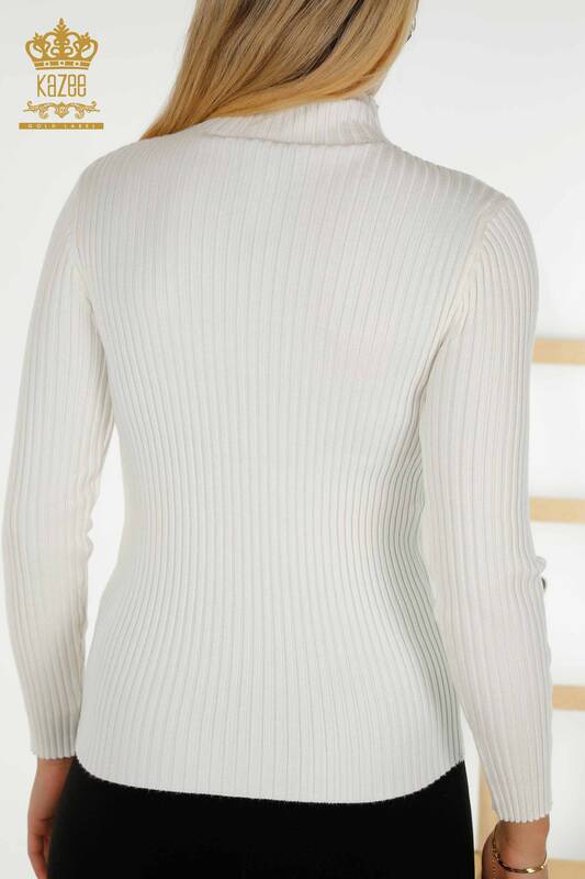 Женский трикотажный свитер оптом - Отверстие подробно - Экрю - 30395 | КАZEE