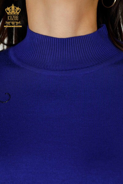 женский трикотаж свитер оптом плечо цветочные детали электрический цвет - 16597 | КАZEE - Thumbnail