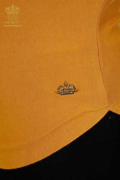 Женский трикотажный свитер оптом - Плечо - Цветочная деталь - Шафран - 16190 | КАZEE - Thumbnail