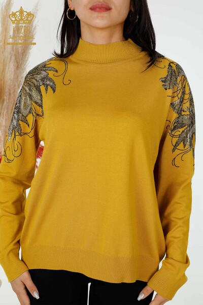 женский трикотаж свитер оптом плечо цветочный подробный шафран - 16597 | КAZEE - Thumbnail