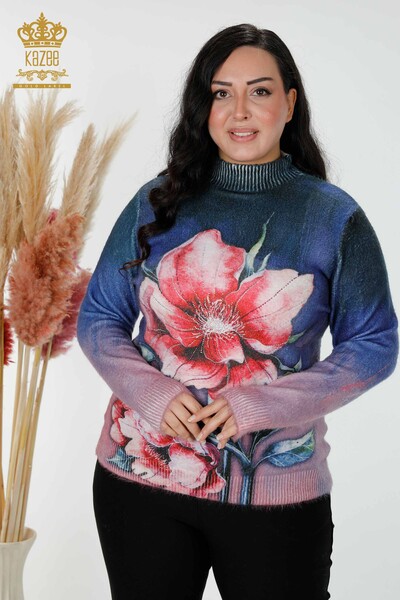 Женский трикотажный свитер оптом с цифровой печатью Ангора Темно-синий - 18977 | КАZЕЕ - Thumbnail
