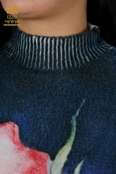 Женский трикотажный свитер оптом с цифровой печатью Ангора Темно-синий - 18977 | КАZЕЕ - Thumbnail