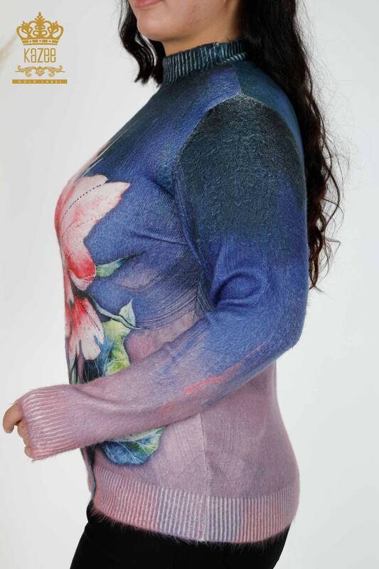 Женский трикотажный свитер оптом с цифровой печатью Ангора Темно-синий - 18977 | КАZЕЕ