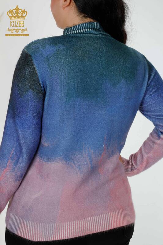 Женский трикотажный свитер оптом с цифровой печатью Ангора Темно-синий - 18977 | КАZЕЕ