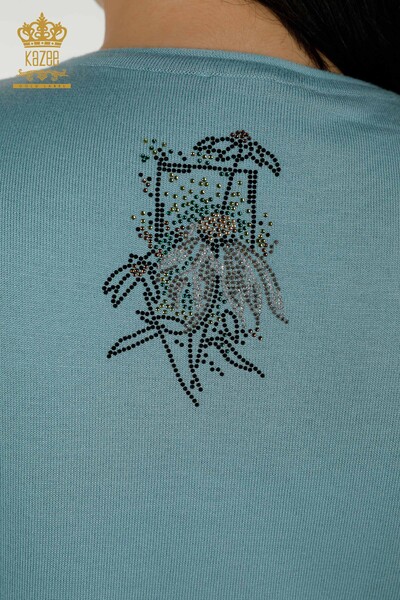 Женский вязаный свитер оптом - Цветочный узор - Мята - 16963 | КАZEE - Thumbnail