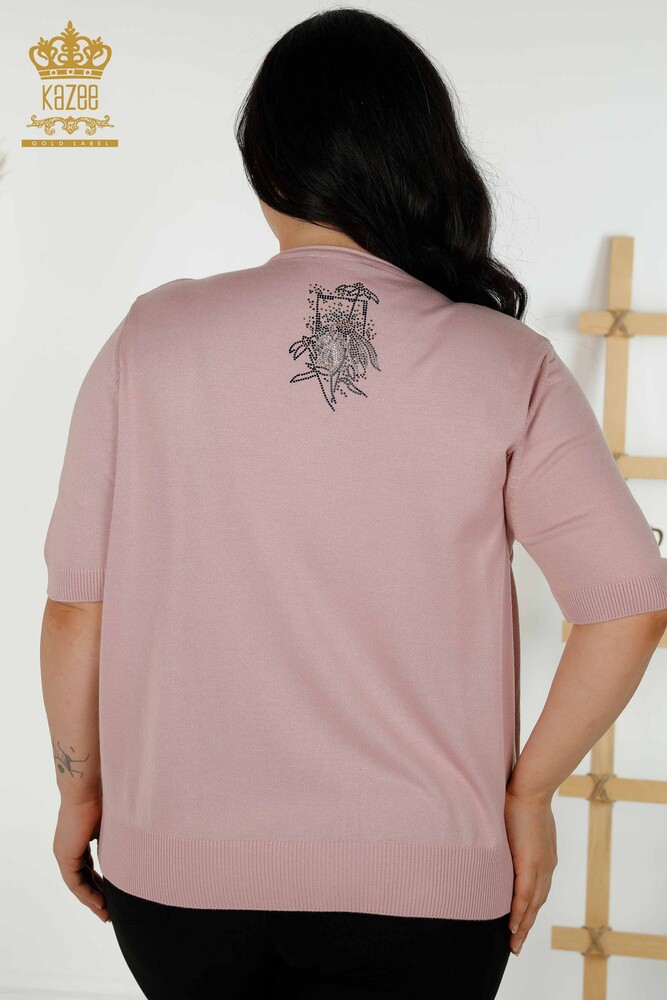 Женский трикотаж Свитер оптом - Цветочный узор - Пудра - 16963 | КАZEE - 6