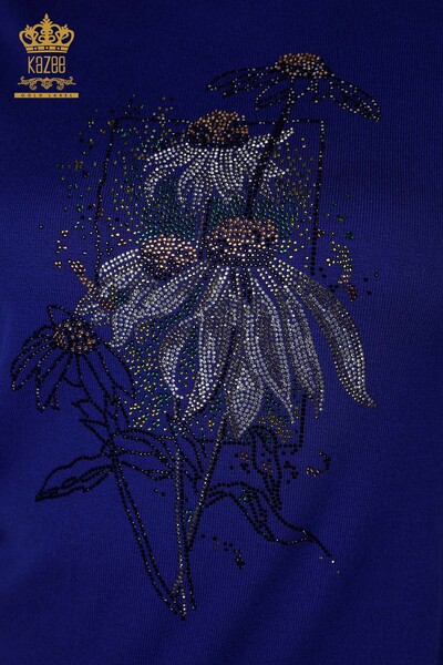 Женский трикотажный свитер оптом - Цветочный узор - Электрический цвет - 16963 | КАZEE - Thumbnail