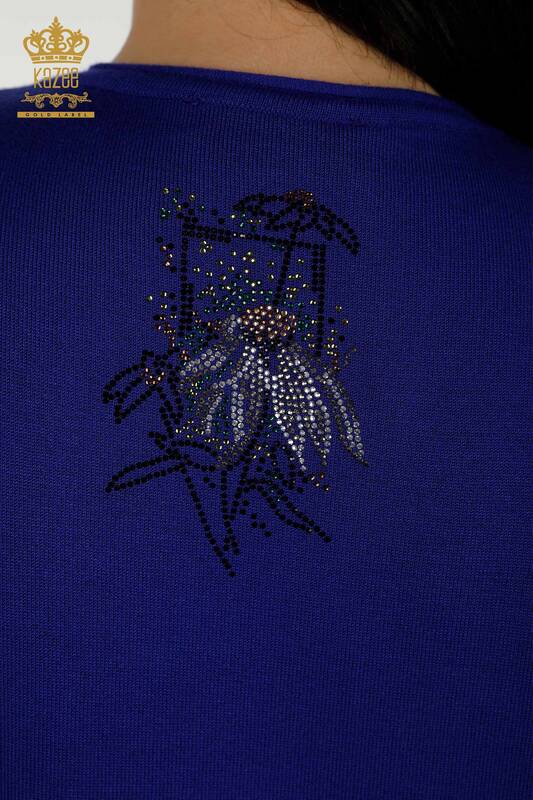 Женский трикотажный свитер оптом - Цветочный узор - Электрический цвет - 16963 | КАZEE