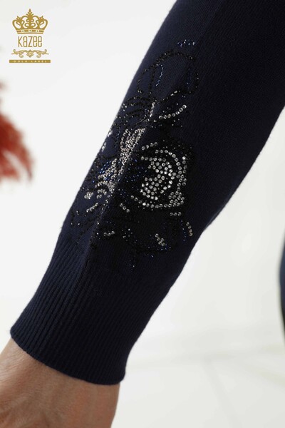 Женский свитер оптом - цветочный принт - темно-синий - 30152 | КАZEE - Thumbnail
