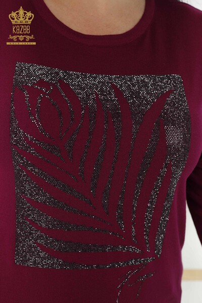 Женский свитер оптом - Круглый вырез - Фиолетовый - 30159 | КАZEE - Thumbnail
