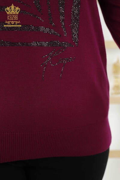 Женский свитер оптом - Круглый вырез - Фиолетовый - 30159 | КАZEE - Thumbnail