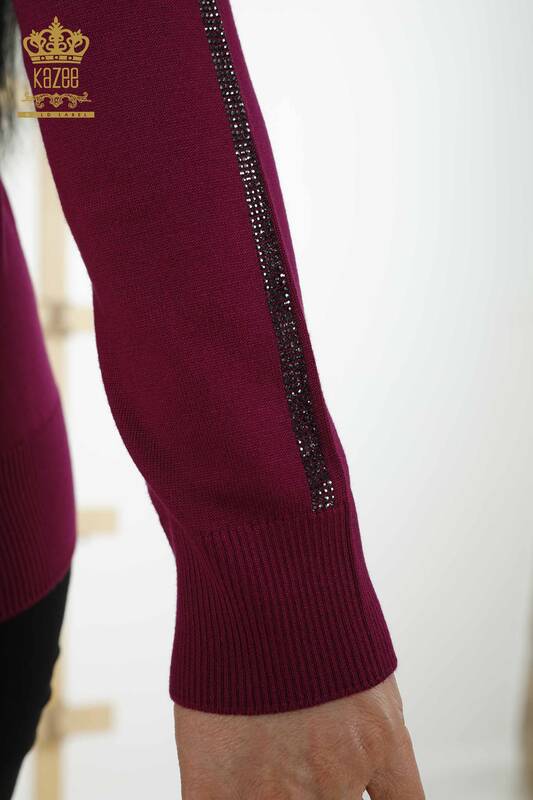 Женский свитер оптом - Круглый вырез - Фиолетовый - 30159 | КАZEE