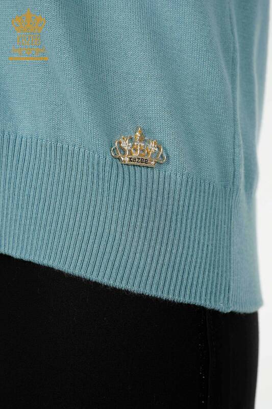 Женский трикотажный свитер оптом с воротником-стойкой базовый мятный - 16663 | КАZEE