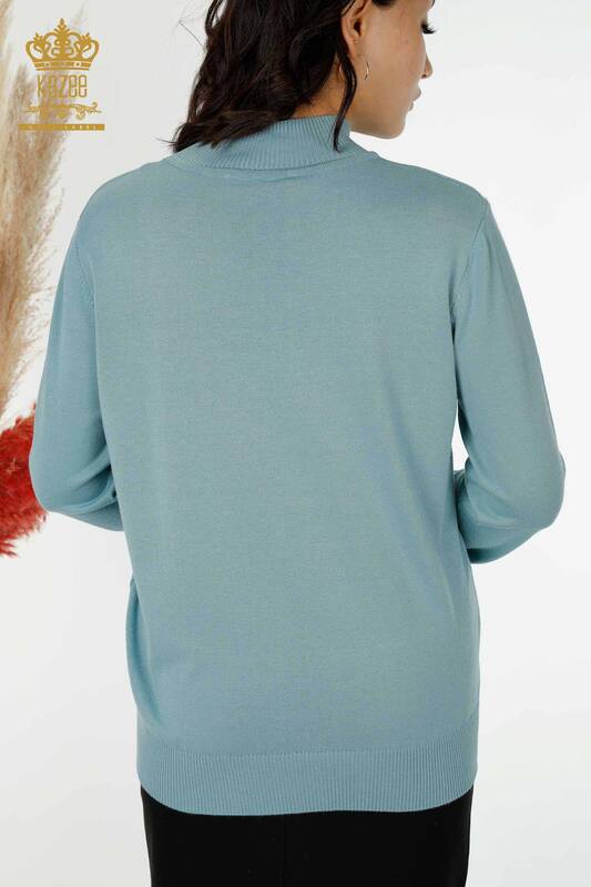 Женский трикотажный свитер оптом с воротником-стойкой базовый мятный - 16663 | КАZEE