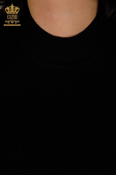 Женский трикотажный свитер оптом - Воротник-стойка - Черный - 30338 | КАZEE - Thumbnail