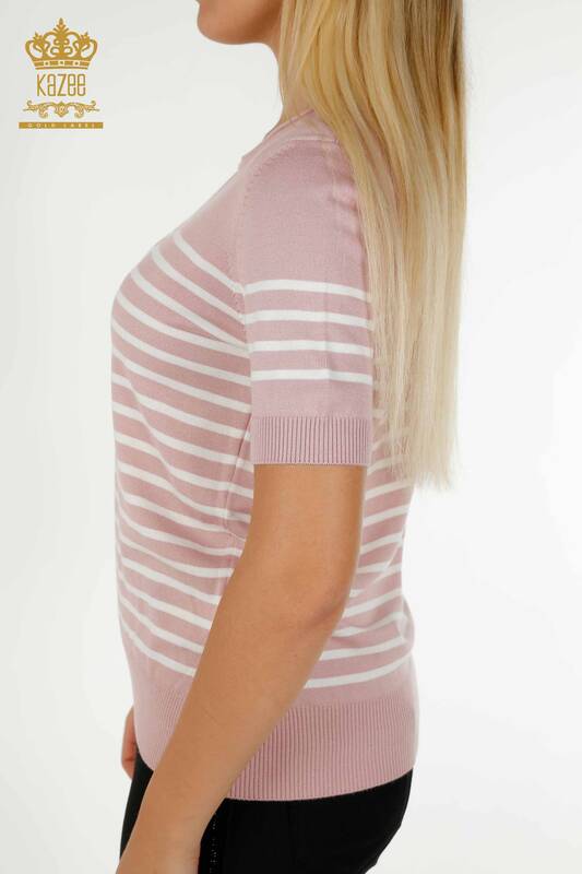оптом женский трикотаж свитер в полоску с коротким рукавом порошок экрю - 30396 | КАZЕЕ