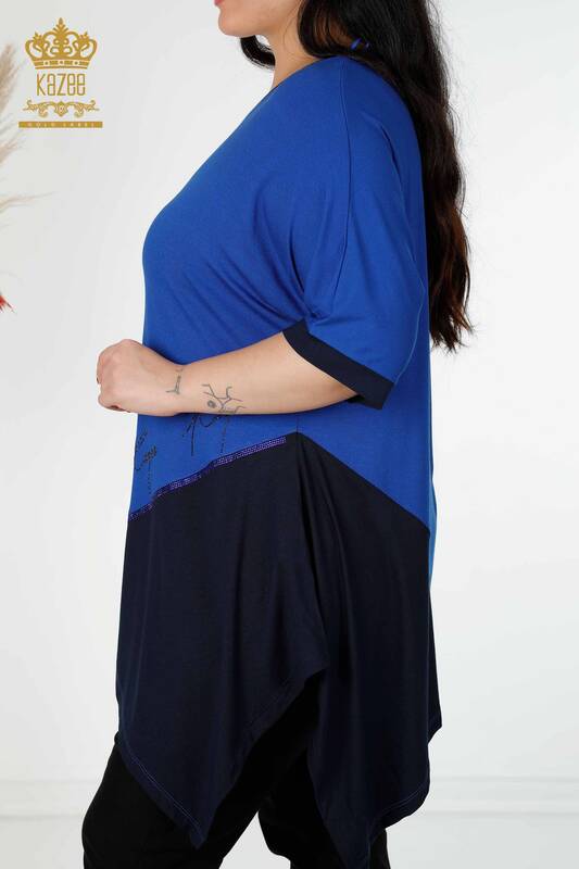 женская туника оптом полосатый двухцветный электрический цвет темно-синий - 77730 | КАZEE