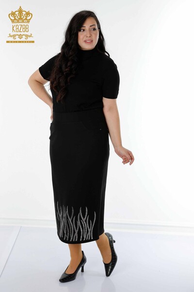 женская юбка оптом с длинным карманом черный - 4190 | КАZEE - Thumbnail