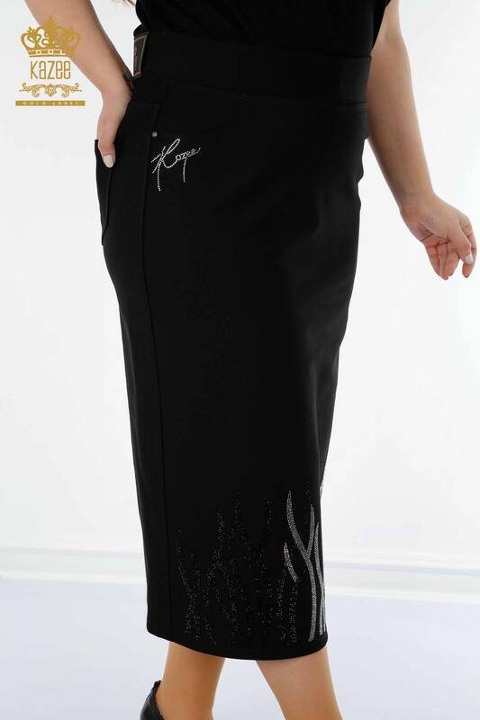 женская юбка оптом с длинным карманом черный - 4190 | КАZEE