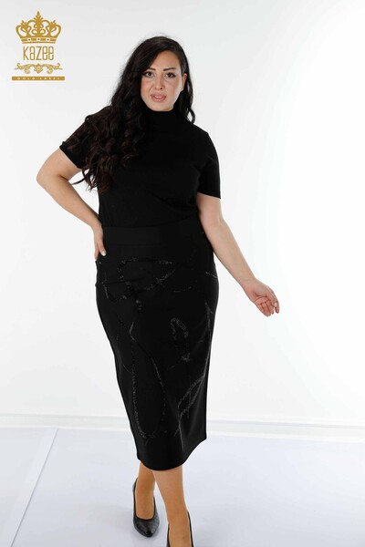 Kazee - женская юбка оптом хрустальный камень вышитый черный - 4198 | КАZEE
