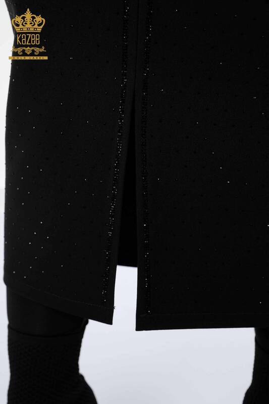 Женская юбка оптом с разрезом и деталями черного цвета - 4192 | КАZEE
