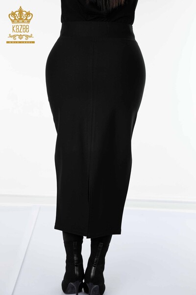 Женская юбка оптом с разрезом и деталями черного цвета - 4192 | КАZEE - Thumbnail