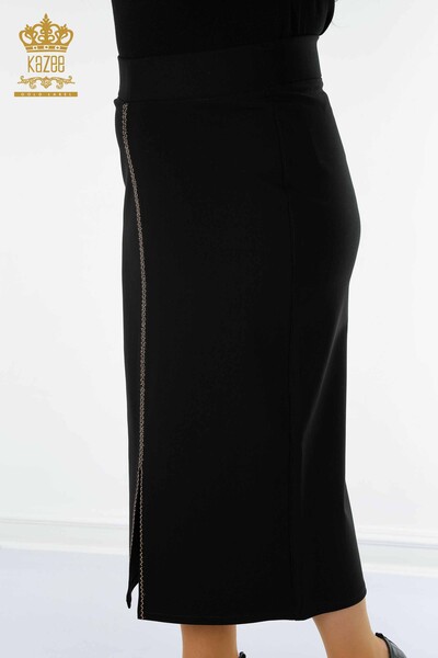 Женская юбка оптом с разрезом и деталями черного цвета - 4213 | КАZEE - Thumbnail