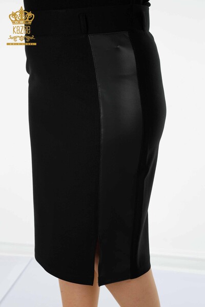 Женская юбка оптом с разрезом и деталями черного цвета - 4222 | КАZEE - Thumbnail (2)