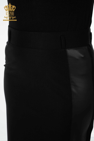 Женская юбка оптом с разрезом и деталями черного цвета - 4222 | КАZEE - Thumbnail