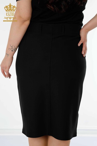 Женская юбка оптом с разрезом и деталями черного цвета - 4222 | КАZEE - Thumbnail