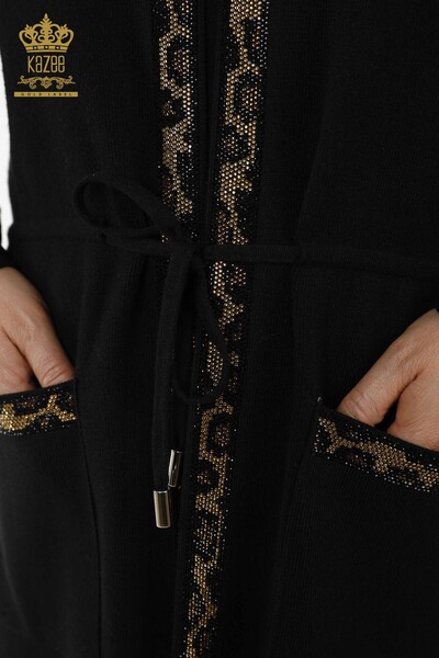 Женский жилет оптом - Леопард Вышитый камнем - Черный - 30261 | КАZEE - 5