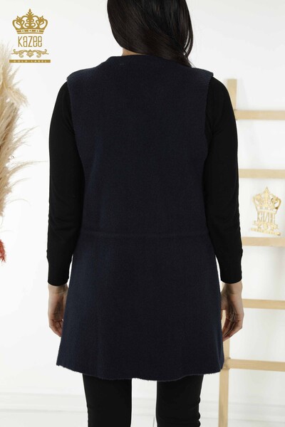 Женский жилет оптом - Леопард - Вышитый камнем - Темно-синий - 30245 | КАZEE - 7