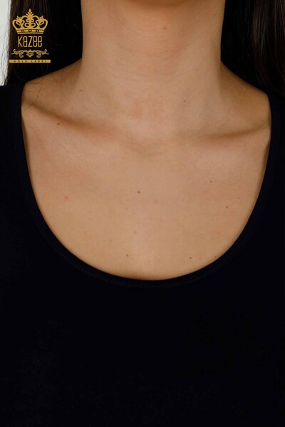 женская блузка оптом - без рукавов - базовая - темно-синяя - 79262 | КАZEE - Thumbnail