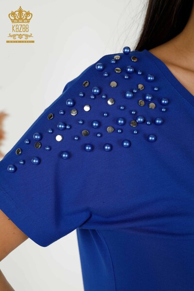 Женская блузка оптом - Бисер - Вышитый камнем - Электричество - 79200 | КАZEE - Thumbnail