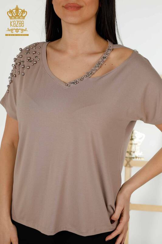 Женская блузка оптом - Бисер - Вышивка камнем - Норка - 79200 | КАZEE