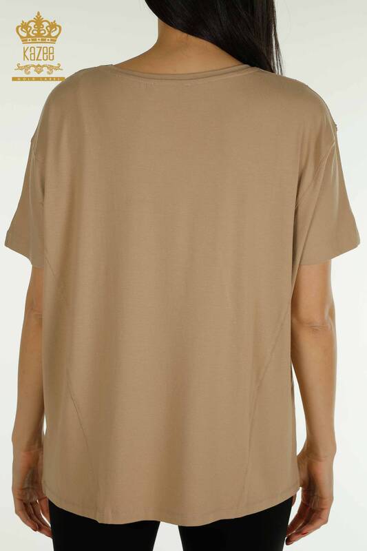 женская блузка оптом - два кармана - с коротким рукавом - бежевый - 79293 | КАZEE