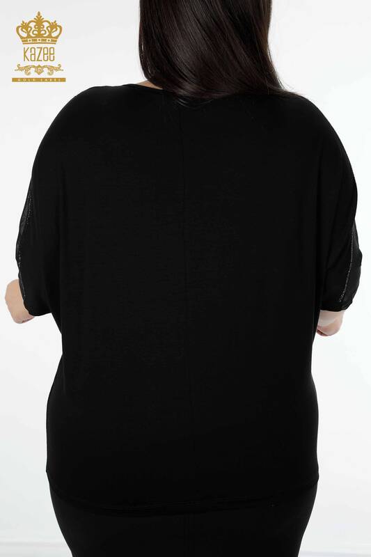 женская блузка оптом с вышивкой камнем черного цвета - 78866 | КAZEE