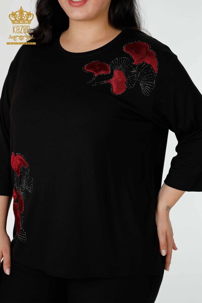 женская блузка оптом с вышивкой камнем черного цвета - 78952 | КАZEE - Thumbnail
