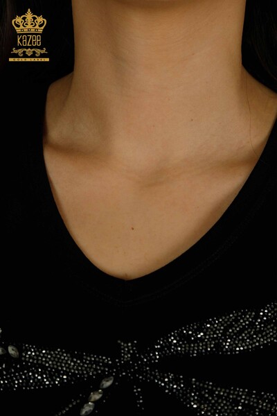женская блузка оптом - вышитая камнем - черная - 79362 | КАZEE - Thumbnail