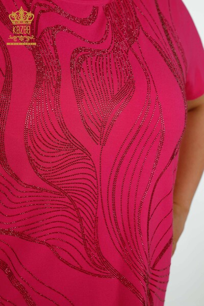 Женская блузка оптом - Вышитая камнем - Фуксия - 79329 | КАZEE - Thumbnail