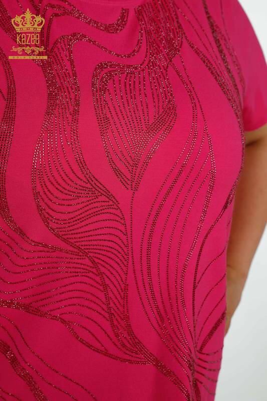 Женская блузка оптом - Вышитая камнем - Фуксия - 79329 | КАZEE