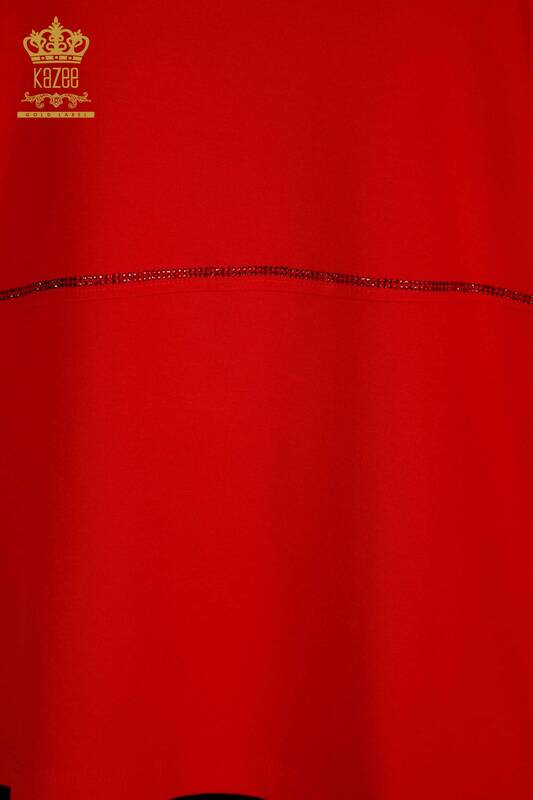 Женская блузка оптом - Вышитая камнем - Красная - 79057 | КАZEE