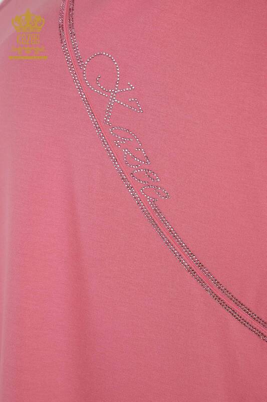 Женская блузка оптом - Вышитая камнем - Розовая - 79295 | КАZEE
