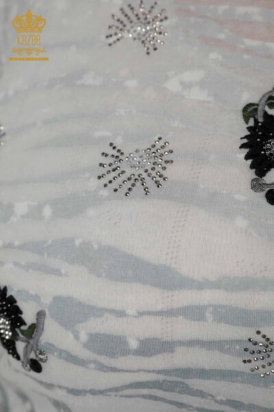 Женская блузка оптом - Вышитая камнем - Серая - 79138 | КАZEE - Thumbnail