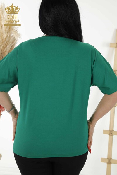 Женская блузка оптом - Вышитая камнем - Узорчатая - Зеленая - 79143 | КАZEE - Thumbnail