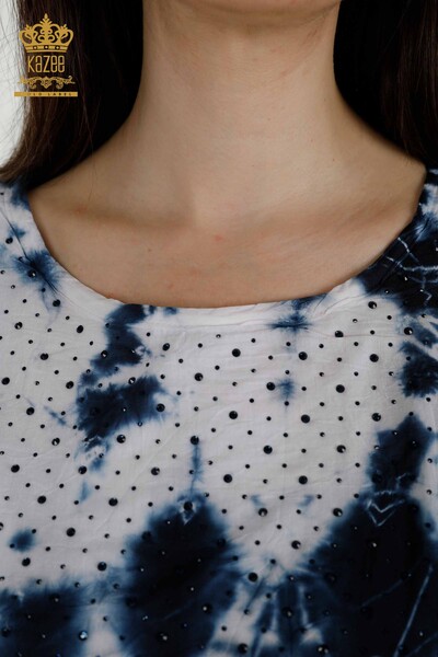 Женская блузка оптом - Вышитая камнем - Узорчатая - 79167 | КАZEE - Thumbnail