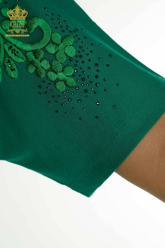 Женская блузка оптом - Вышитая камнем - Зеленая - 79097 | КАZЕЕ