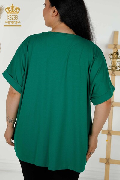 Женская блузка оптом - Вышитая камнем - Зеленая - 79321 | КАZEE - Thumbnail
